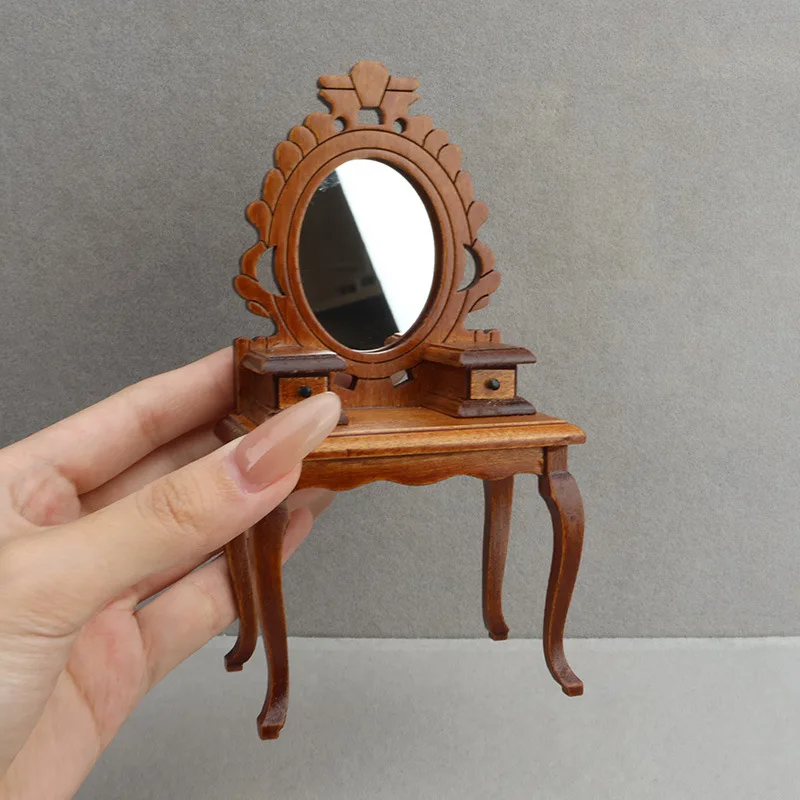 

1:12 Миниатюрная мебель для кукольного домика, винтажный туалетный столик с табуреткой - мини-модель сцены спальни