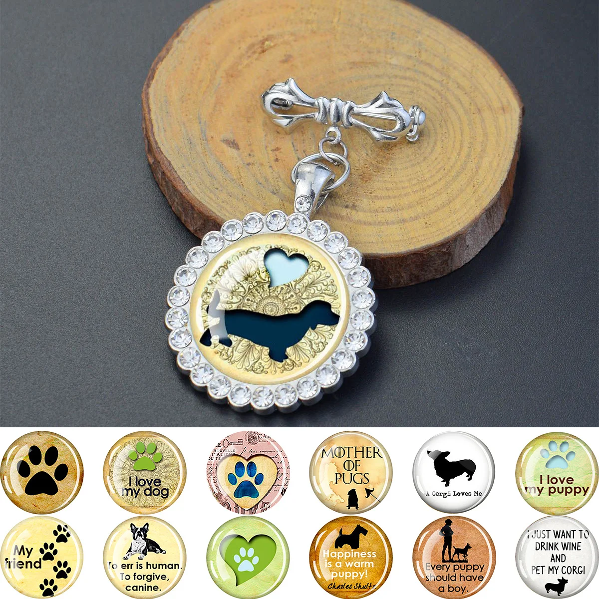 1PC The dog paw and contour design glass brooch, with synthetic zircon trim, is perfect for holiday parties and birthday gifts.