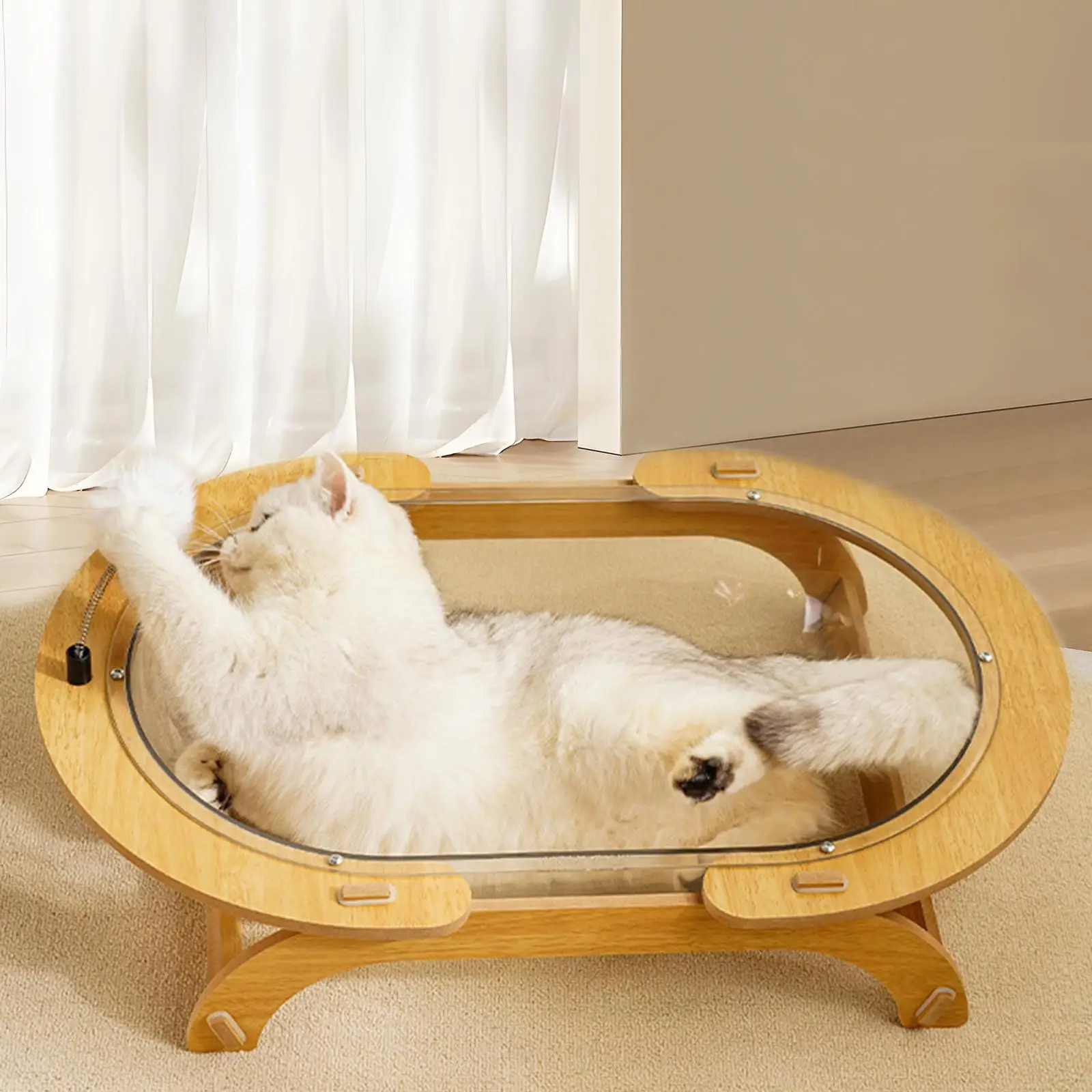 

Wooden Space Capsule Cat Bed Activity Centre Detachable Easy Cleaning Stable All