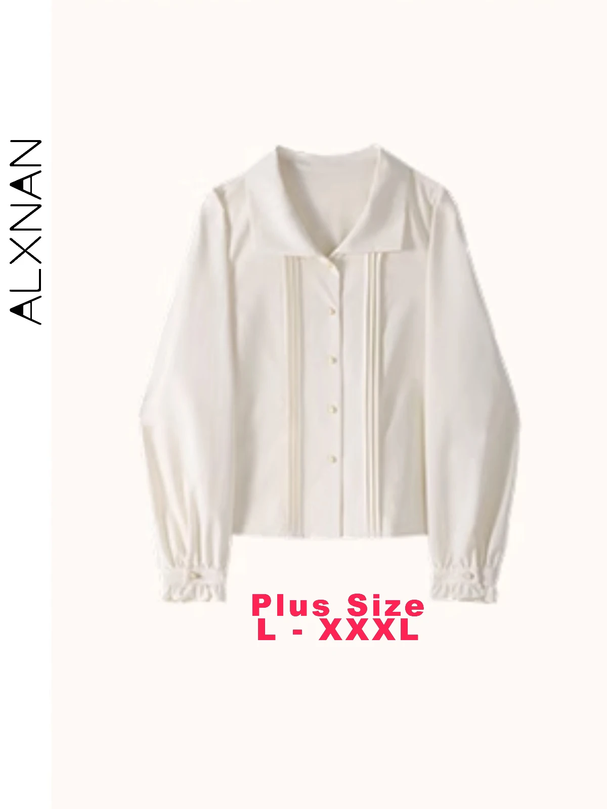 ALXNAN Women's Casual Plus Size Shirts All-match Lapel Collar Single Breasted Agaric Cuff Commuter Top Sold Separately D06610CS