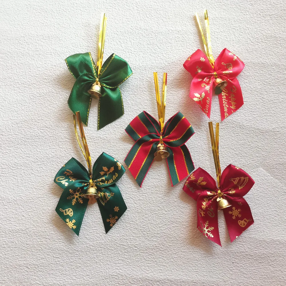 10pcs Christmas Bows Decoration Jingling Bell Bow Sealing Wire Bakery Packing Bread Cake Wire Twist Tie Handwork Bowknot