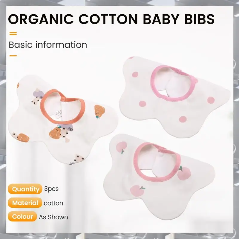 A84F-360 °   Rotare il set da 3 bavaglini in cotone organico, bavaglini in mussola regolabili per la dentizione e la sbavatura, unisex