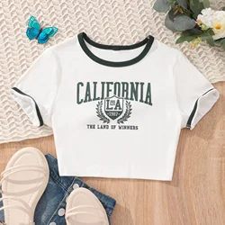 Girls Clothes Summer Short Sleeve Round Neck Contrast English Alphabet Printed T-shirt Navel Exposed Clothing