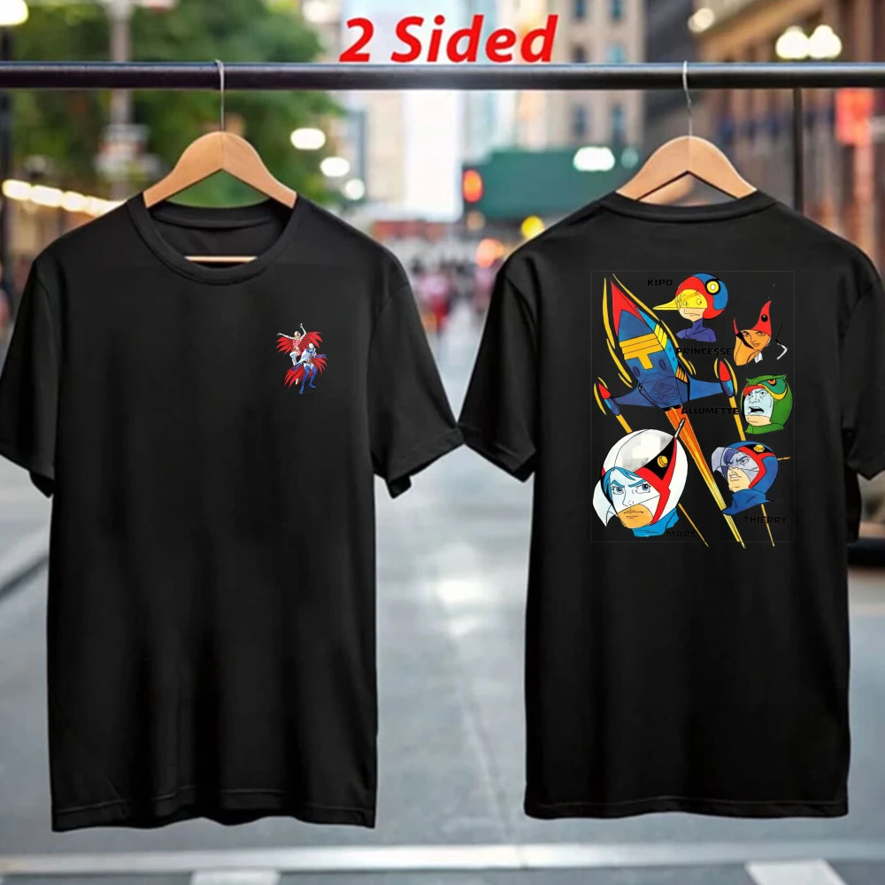 Vintage Battle of The Planets Cotton Tee Retro Anime Character Collage Graphic T-Shirt Funny Gatchaman Classic Men's Clothing