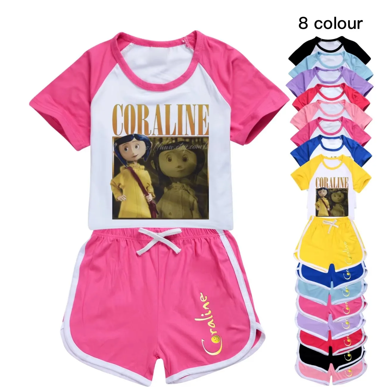 

Новая летняя детская одежда, костюмы с кораллиновым принтом из фильма, комплекты для маленьких девочек, топ + шорты, спортивный костюм, повседневные комплекты для малышей, одежда для мальчиков