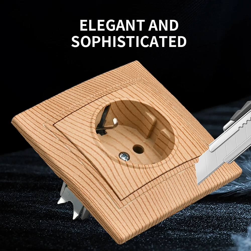 WESA Wood Power Socket 16A EU Standard Electrical Outlet Standard Ground Wall Socket 86mm*86mm Flame Retardant Plastic Panel view 4