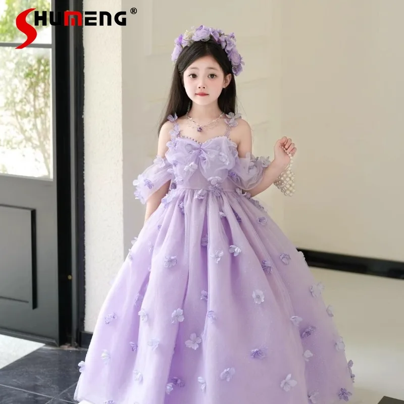 

Платье для девочки на свадьбу, в стиле феи-принцессы, для детских выступлений, показов мод, выступлений на фортепиано, модное фиолетовое платье в уличном стиле