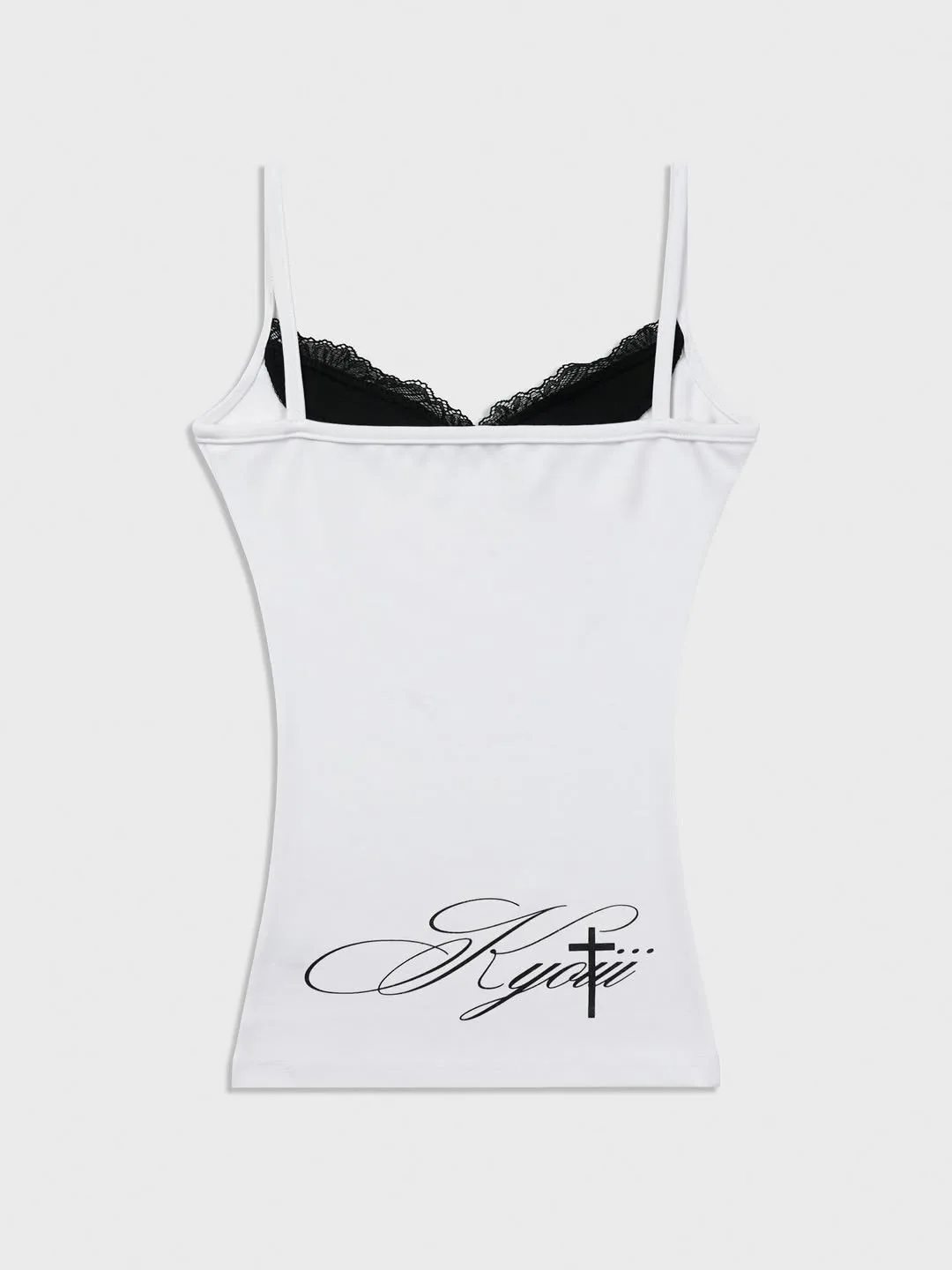 Frisches INS-Spitzen-Patchwork-Top mit Fake-Two-Piece-Effekt, schmal geschnitten, mit Trägern, sommerlich, sexy, mit Aufdruck, für Damen – Detail 10