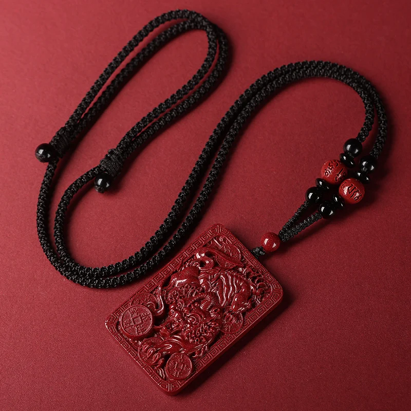 Miniatures Chinese Style Genuine Vermillion Cinnabar Natural Pendant Necklace Good Luck Amulet Jewelry Accessories Fengshui