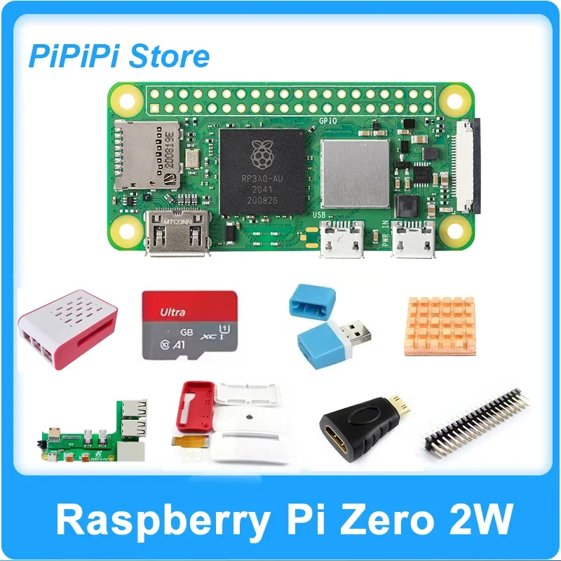 TechHP Raspberry Pi Zero 2W Optional Kit Zero 2W 3USB RJ45 Adapter board+32GB SD Card+Card reader+ Heat Sink+Case
