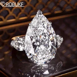 8 Carat Pear Cut All Moissanite Rings for Women 925 Sterling Silver 18K Plated 3 Stones Waterdrop Shape Engagement Wedding Band