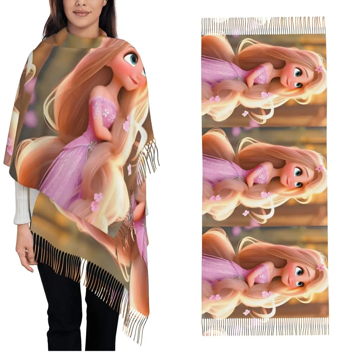 Tangled Princess Rapunzel Shawls Wraps Women Winter Warm Long Soft Scarf Beauty Cartoon Cute Neckerchief Tassel Scarves