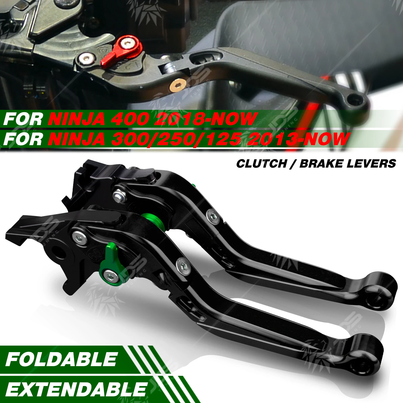 Para Kawasaki NINJA 400/300/250/125 2018-Este ano Manete Freio e Manete Embreagem Dobrável Extensível Ajustável Kit Manetes de Travão e Embraiagem Moto Alavanca Guidão Acessórios e Peças para Motocicletas
