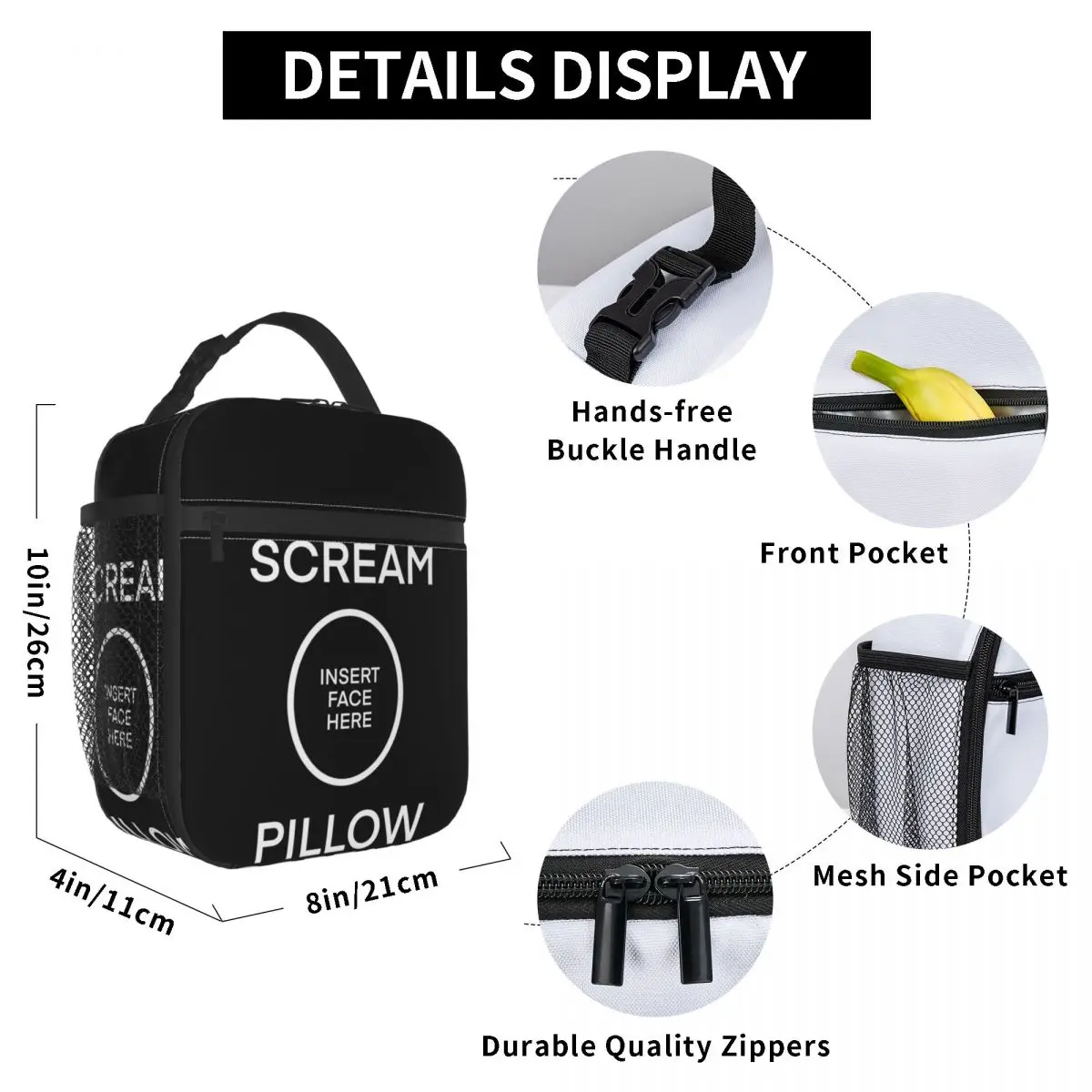 SCREAM PILLOW Insulated Lunch Bag for Kids School Cooler Thermal Food Box Tote Portable Lunch Boxes Container