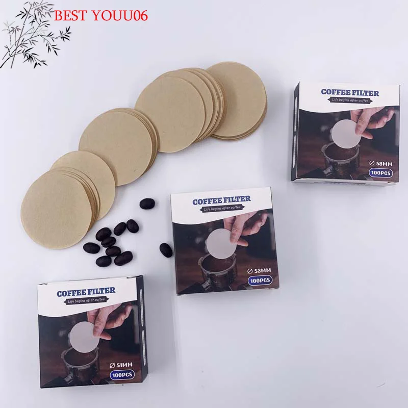 (YOUU06)51/53/58mm Portafilter Basket Coffee Filter Paper For Espresso Machin 100 Sheet Round Coffee Paper For Moka Pot