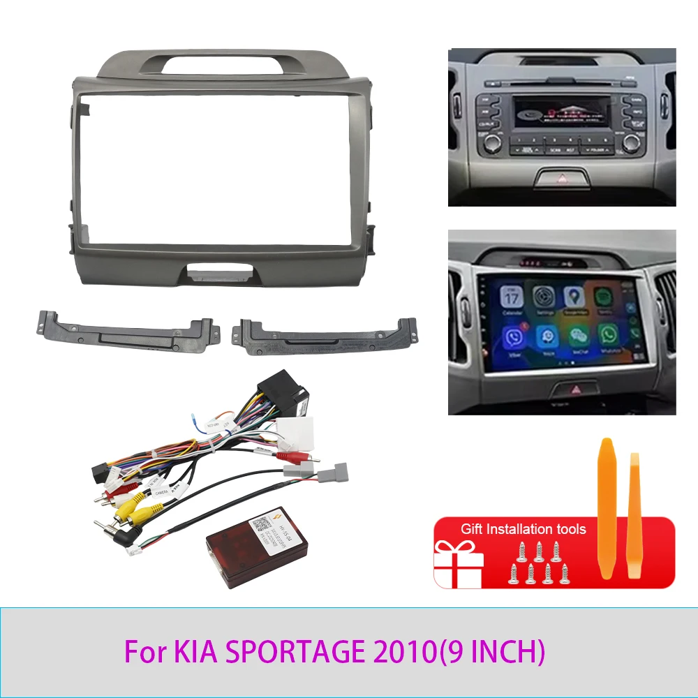 For Kia Sportage R SL 2010–2016 9 Inch Car Radio Fascia Frame 2DIN Dashboard Panel Kit with Wiring Harness CANBUS Decoder