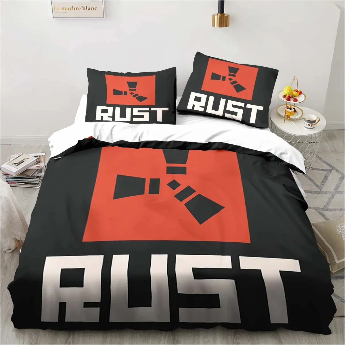 3D Print Rust Game Logo Bedding Set,Duvet Cover Comforter Bed Set Quilt Cover Pillowcase,King Queen Twin Size Boys Girls Adults