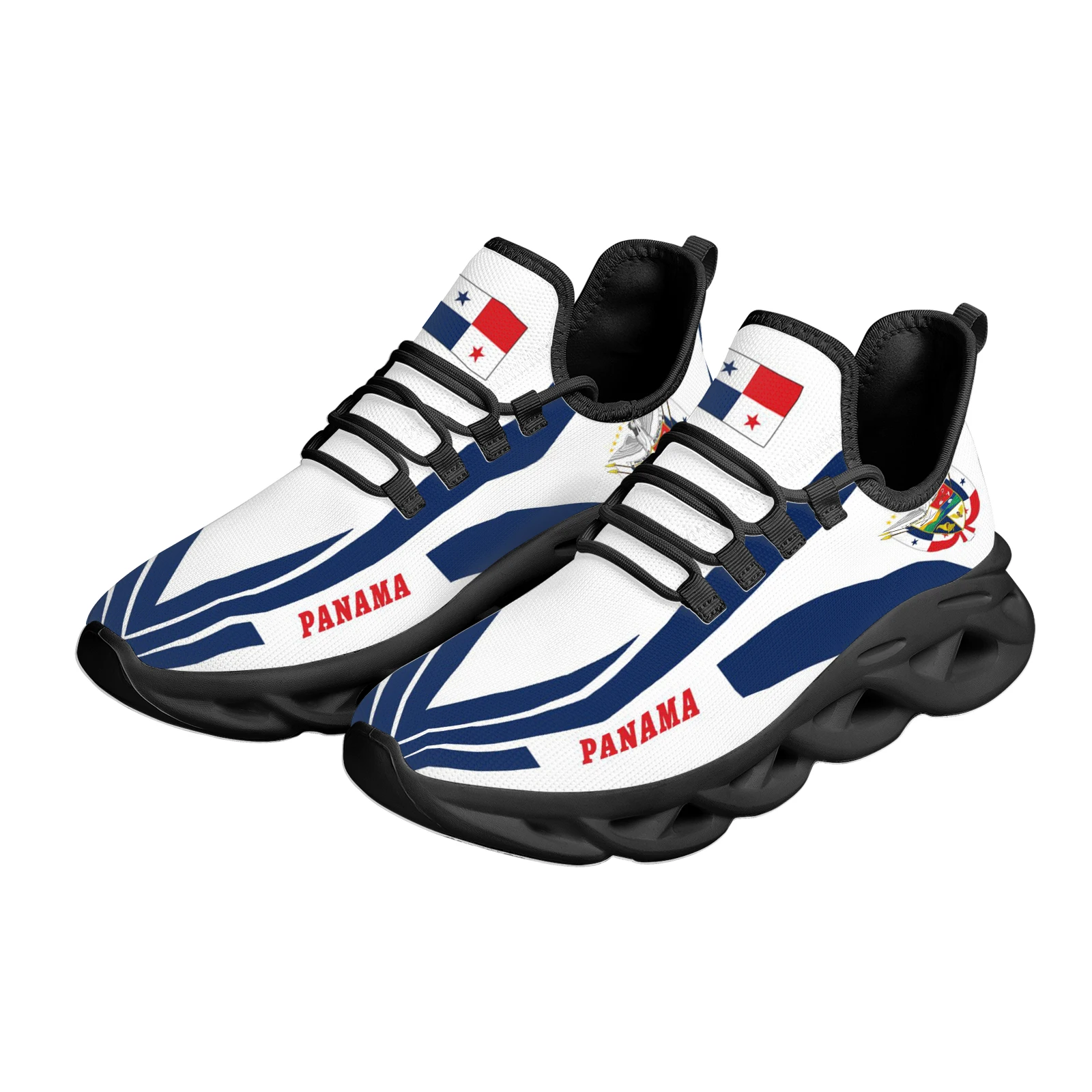 Zapatillas de deporte ligeras a prueba de golpes para exteriores, Zapatos transpirables de punto, diseño de bandera de Panamá, azul y blanco