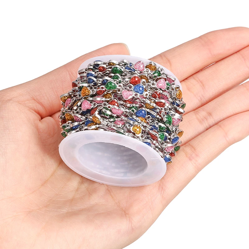 1meter Stainless Steel 5mm Heart Shaped Colored Chain For Jewelry Making Supplies DIY Charm Necklace Bracelet Trend Accessories