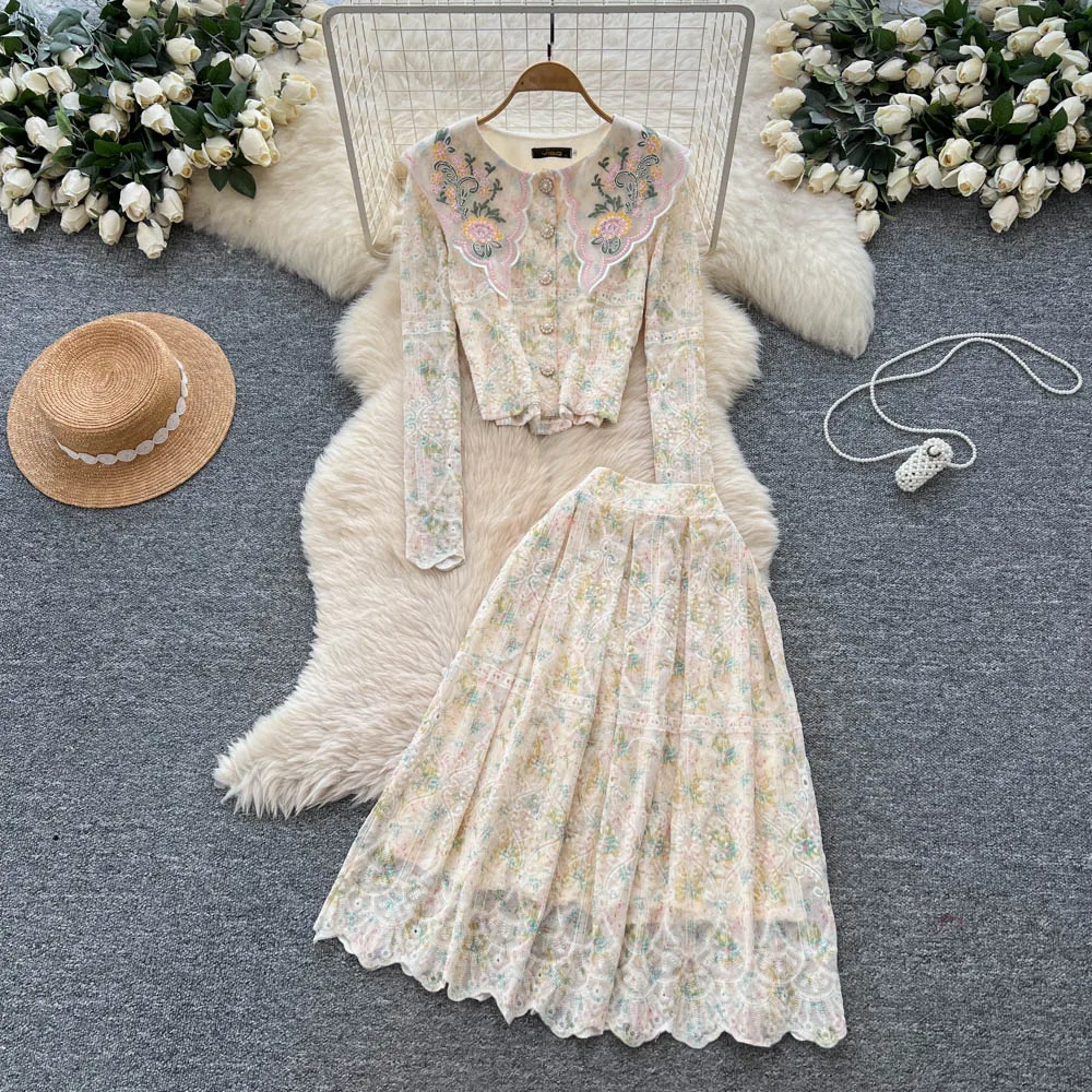 

Sexy vintage Elegant long sleeve print Women Party korean fashion fairycore dresses Two piece set
