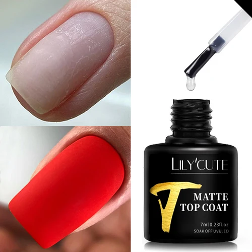 LILYCUTE 7ML Base de capa superior mate y capa superior sin limpiar Esmalte de uñas en Gel Vernis Semi permanente UV Esmalte de uñas en Gel herramientas de Arte de uñas