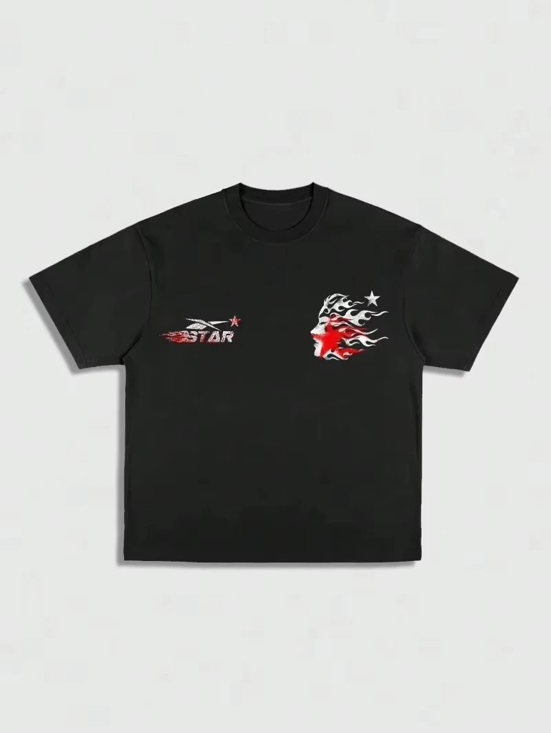 2025 تي شيرت الرجال والنساء القوطية المطبوعة القطن قصير الأكمام طوق الهيب هوب الشارع الشهير جودة عالية مريحة رداء علوي غير رسمي #3