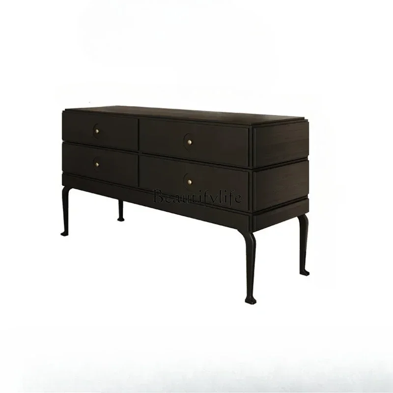 

ls 27French retro dining side cabinet, living room storage four chest cabinet, entrance partition cabinet, black storage cabinet