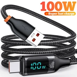 100w USB Type C Digital Display Cable 5A Fast Charging Data Wire Quick Charger Data Cable High-speed Transfer for Huawei IPhone