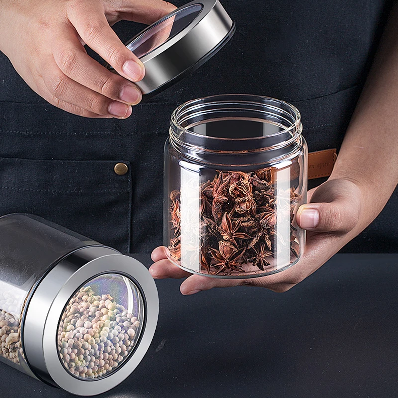 European Glass Storage Jar with Lid Kitchen Sealed Spice Box Seasoning Jar Household Candy Nut Storage Bottle Kitchen Container