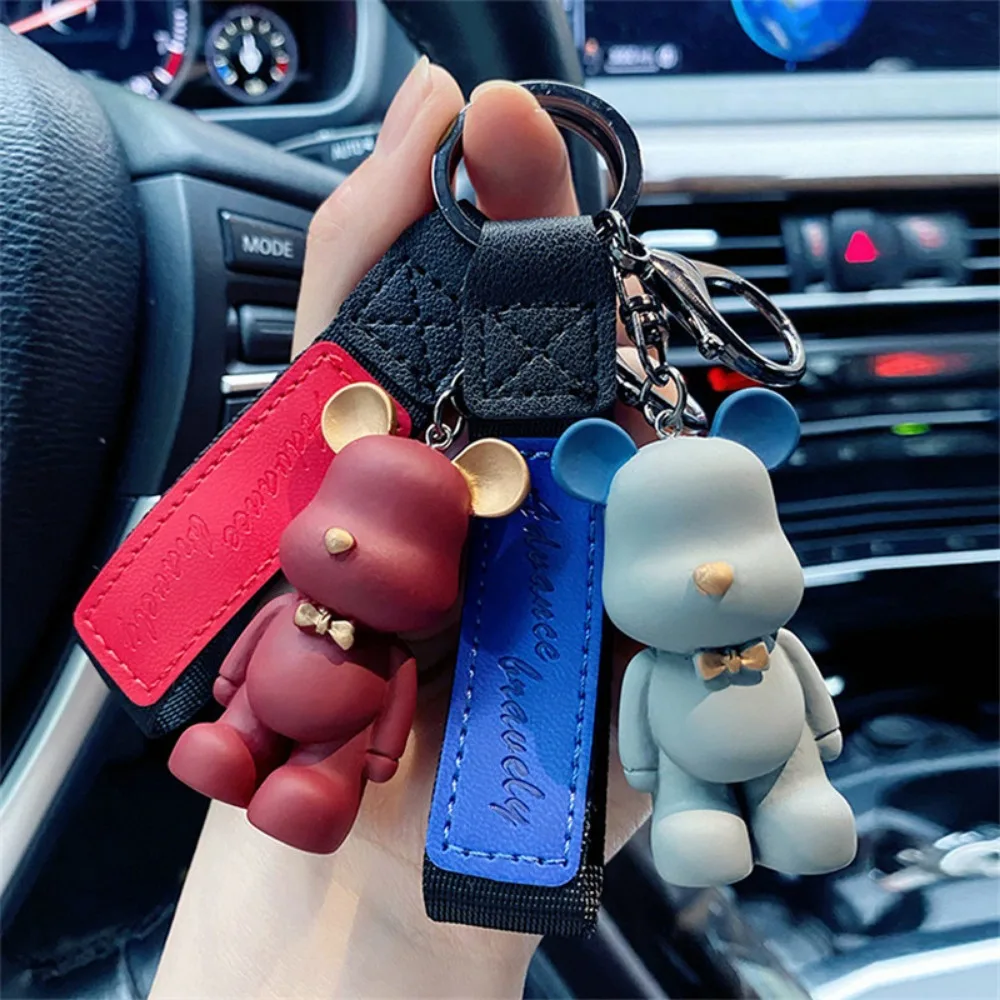 New Simple Fashion Cute PVC Bow Tie Bear Keychain Kawaii Cartoon Animal Keychain Cute Bag Pendant Keychain Car Key Ring Charm