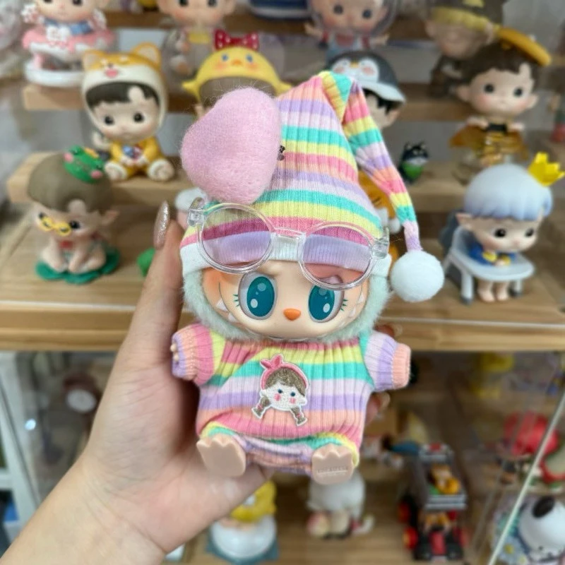 

17cm Mini Doll'S Clothes Outfit Accessories for Labubu Sitting Party V1 V2 Autumn Onesie Hat Set Doll Accessories