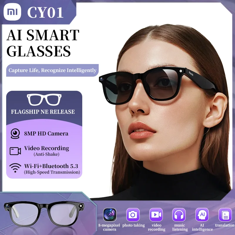 

Умные очки XIAOMIAO, 4K камера, Wi-Fi, Bluetooth, очки с записью громкой связи для езды на велосипеде, бега, видеоблог с наушниками с открытыми ушами