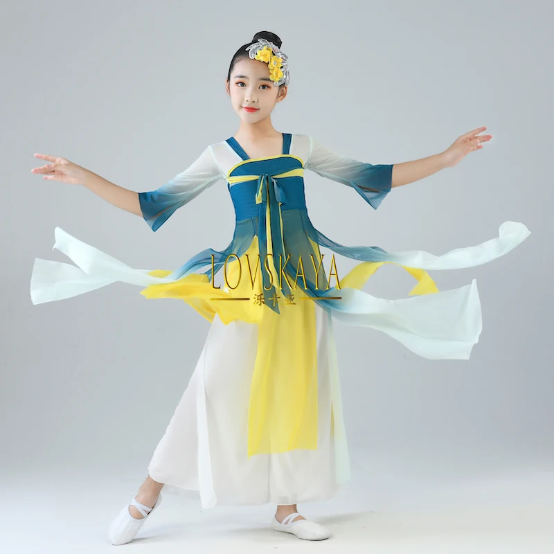 

Classical dance elegant performance costumes children ancient style gauze clothing fan dance Chinese dance costumes