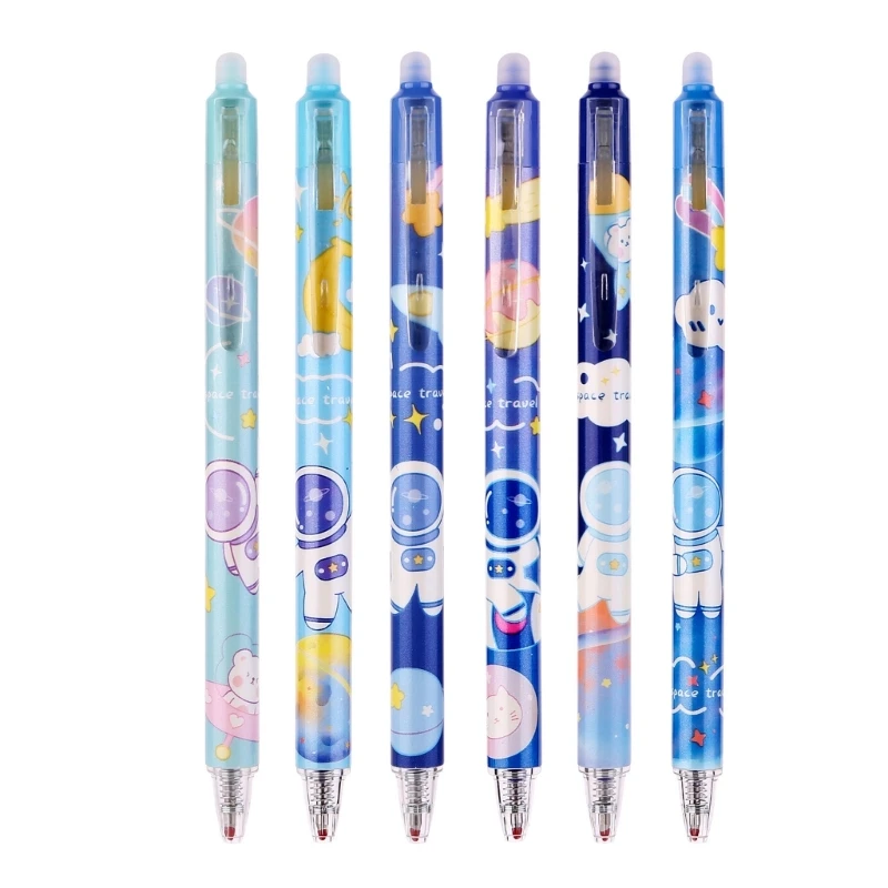 6Pieces Space Astronaut Gel Pen Erasable Retractable Gel Pen for Student Kid Class Reward, 0.5mm Smooth to Write