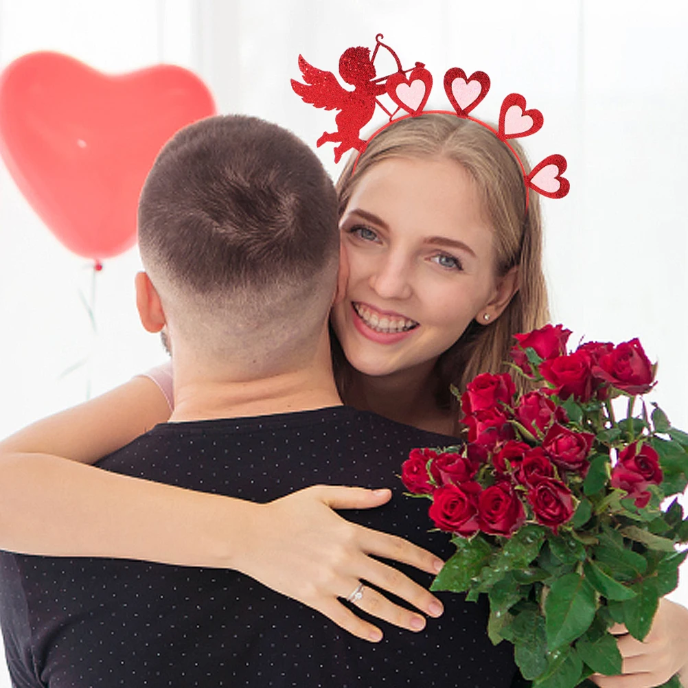 Rode hartvormige hoofdband Dames Valentijnsdag Feestaccessoires Verstelbare maat Glitter Vilt Materiaal Foto Prop Verjaardag