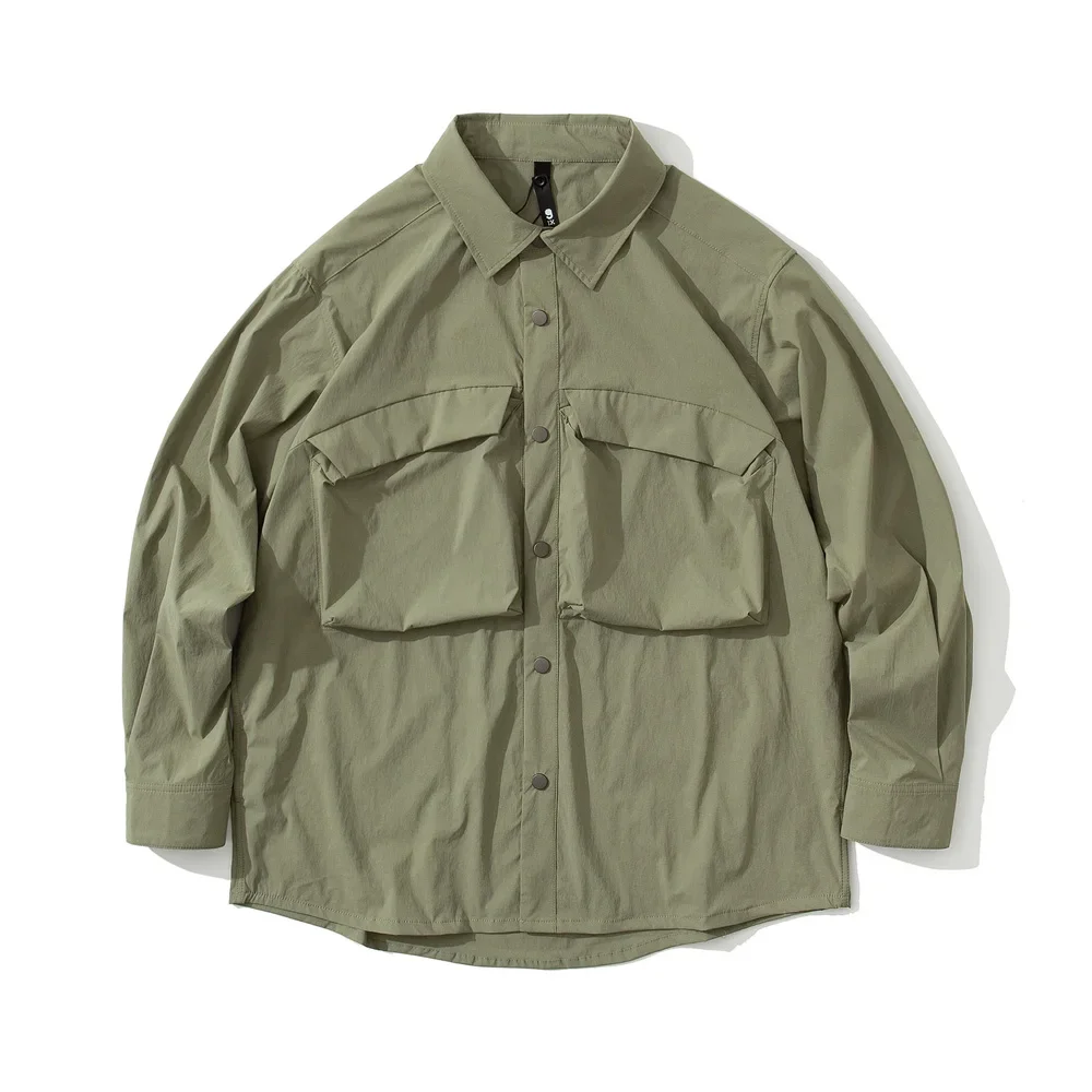 Men Loose Casual Long Sleeve Outdoor Quick Dry Cargo Shirt Cityboy Japanese Streetwear Fashion 3D Pocket Oversize Shirts Blouses