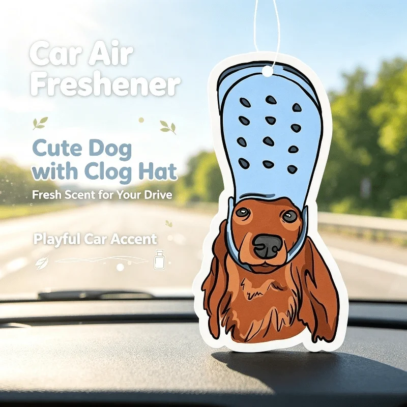 Car Air Freshener Cute Dog With Clog Shoe Hat Meme Hanging Scent Card for Car Rearview Mirror Decor Ornament Gift