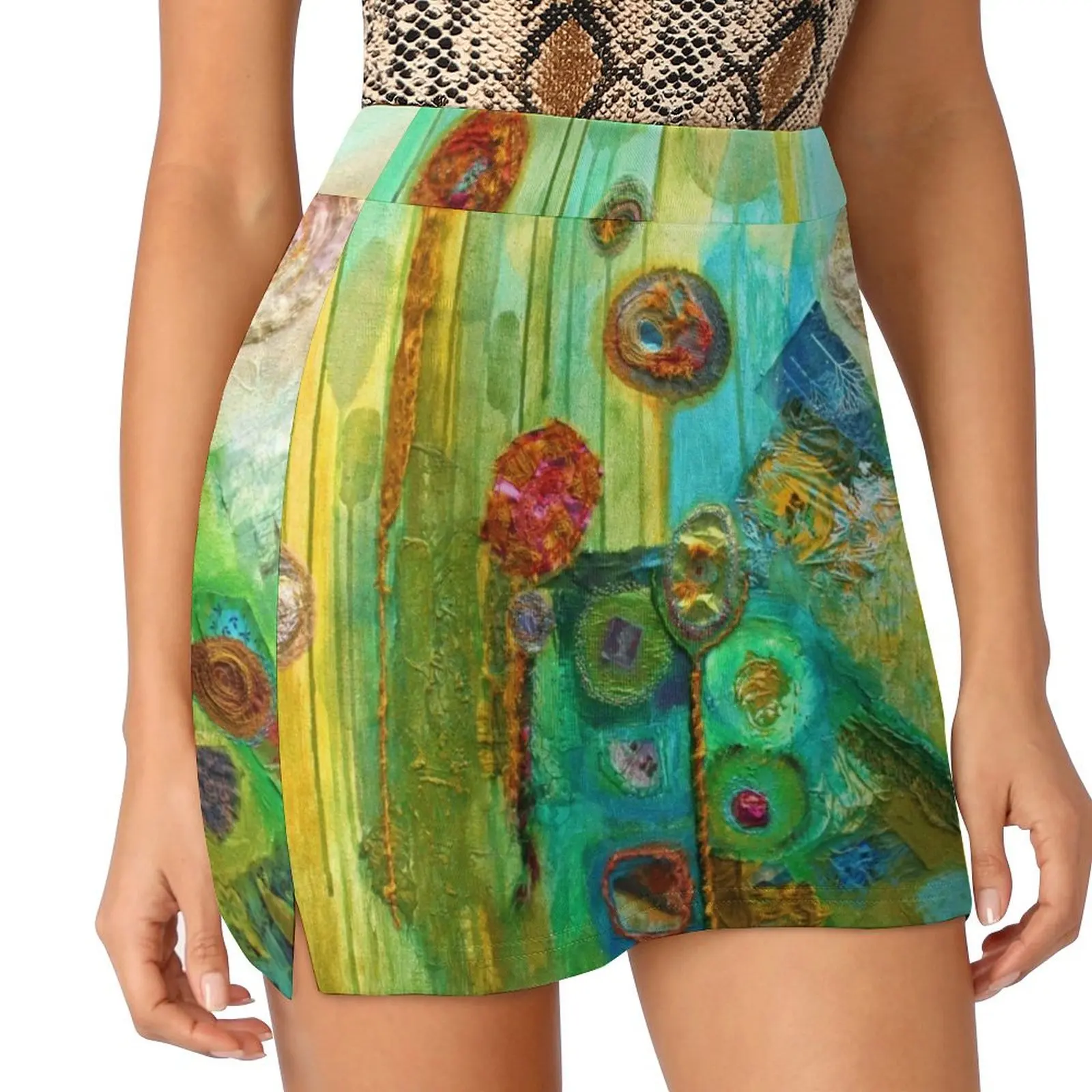 Contrasting Variations in green, blue and pink Mini Skirt Clothes for summer skirts for womens