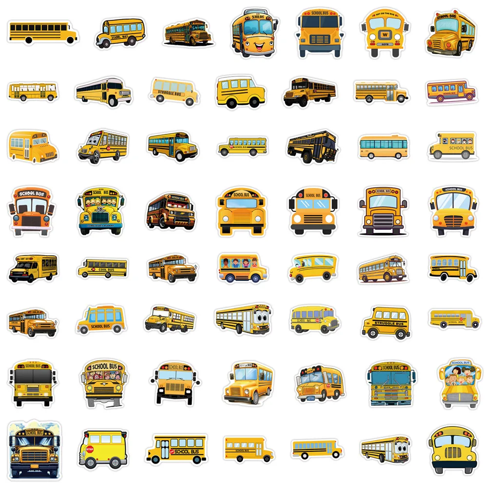 10/30/55/110PCS Cartoon School Bus Creative Stickers Cute Funny Graffiti Decoration Suitcase Water Cup Notebook Decals Kids Toy images - 6