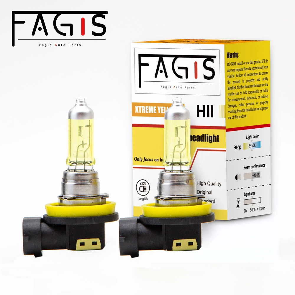 Fagis 1 Pcs H8 12V 35W Yellow Lights 2800K Car Headlight Auto Fog Lamps Halogen Bulbs