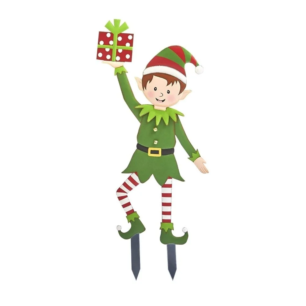 Iron Christmas Elf Garden Stake Weather Resistant Outdoor Yard Decorations Christmas Elf Figurine Rustproof Christmas Decoration