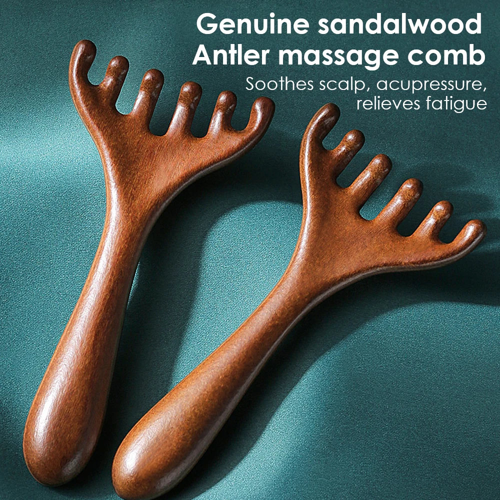 A Wooden Meridian Massage Comb Anti-static 6-Claw Head Massager Promote Blood Circulation Body BGua Sha Tool Head Massage Brush