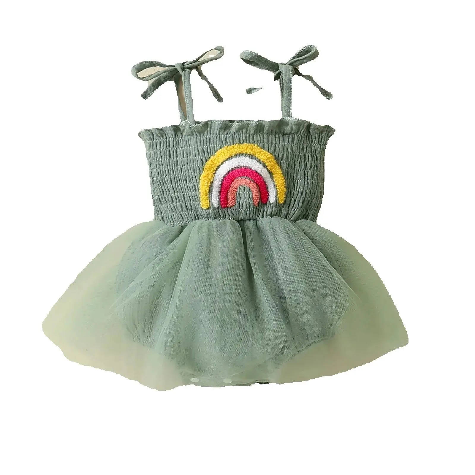 

Read to ship summer infant toddler clothes girls baby rainbow rompers embroidery camisole harem mesh skirt baby bodysuit