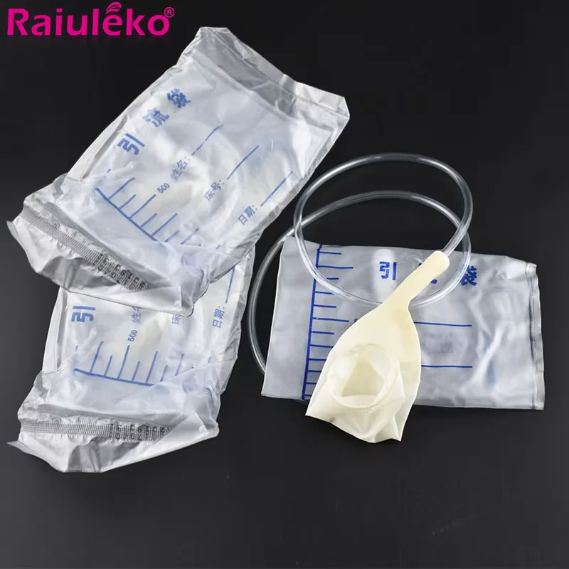 5 Pcs Medical Latex Sleeve Type Male Drainage Catheter Bag PVC Disposable 1000ml Collection Adult Pee Holder Hospital Urine Bag