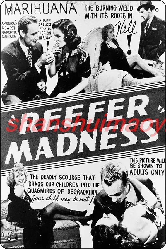 Reefer Madness Black-and-white Poster Metal Tin Sign 12 X 8 Inch Funny Man Cave Home Office Bar Decor