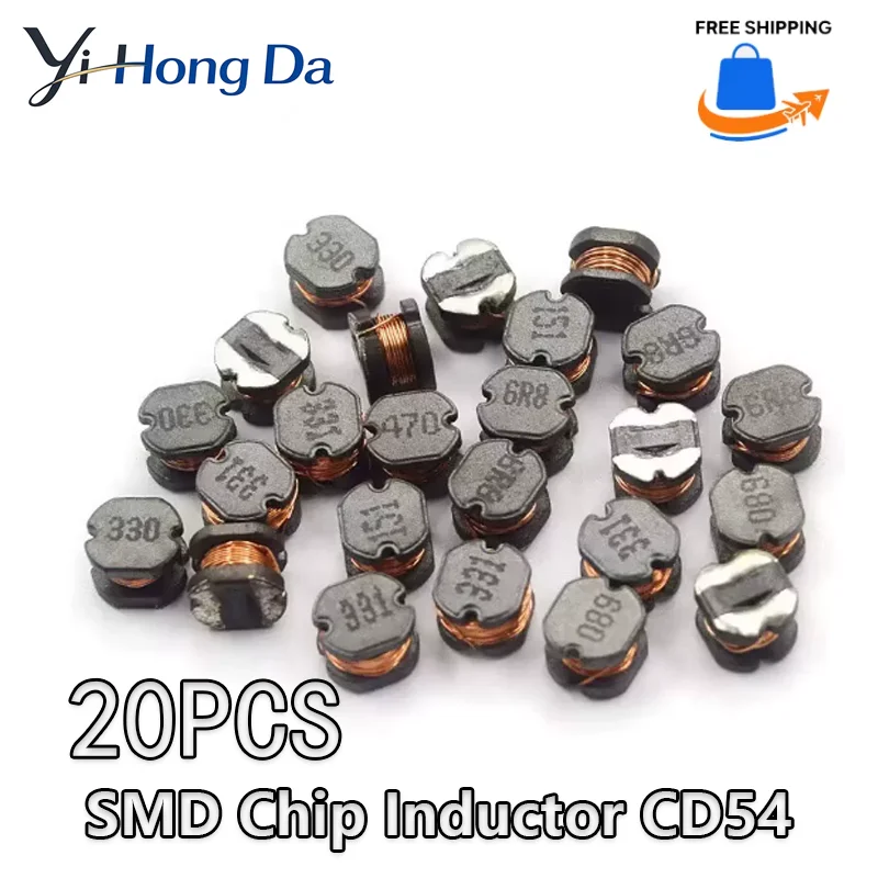 20PCS CD54 Power Inductor 2.2/3.3/4.7/6.8/10/15/22/47/100/150/220/330/470UH SMD Inductance Copper Core