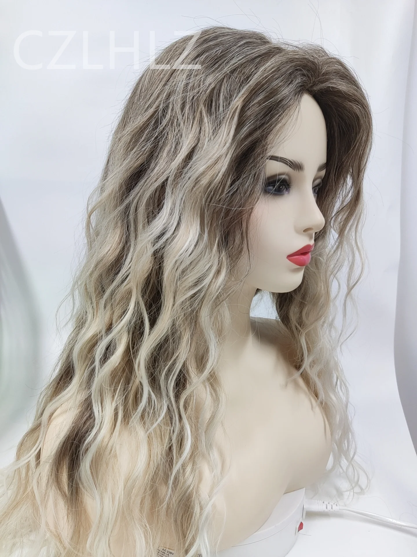 Women\'s Fashion Long Curly Wig Natural As Real Hair Blonde Soft Heat Resistant Synthetic Deep Wave Charming Party Wig