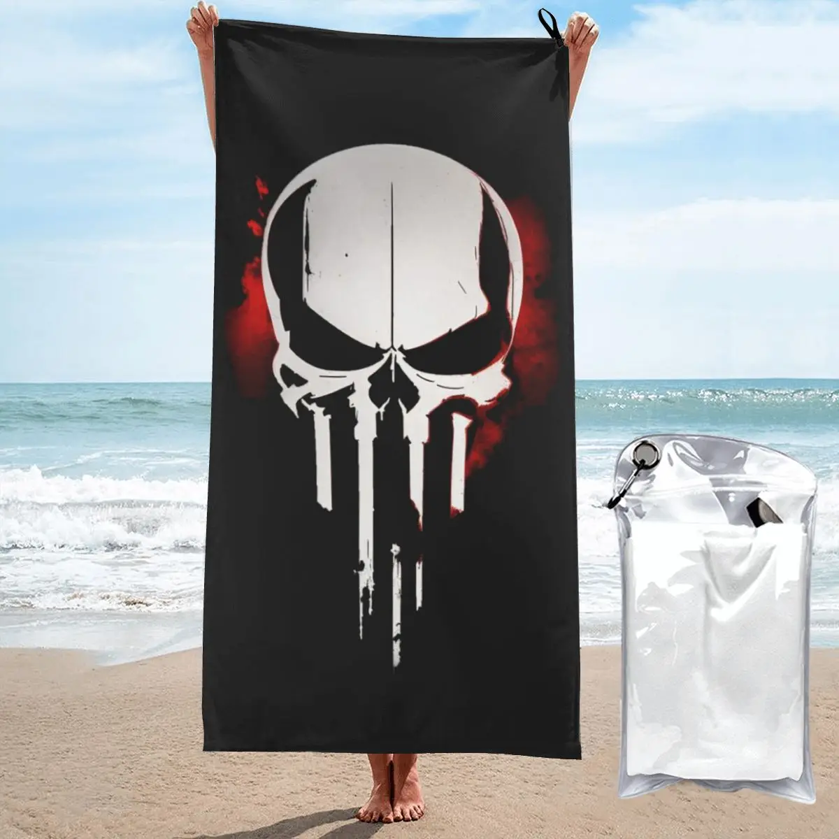 

Punisher Type Fire Skull Design Also Inspired By Call Of Duty Beach Towel Microfiber Quick Dry Absorbent Quick Towels For Bath