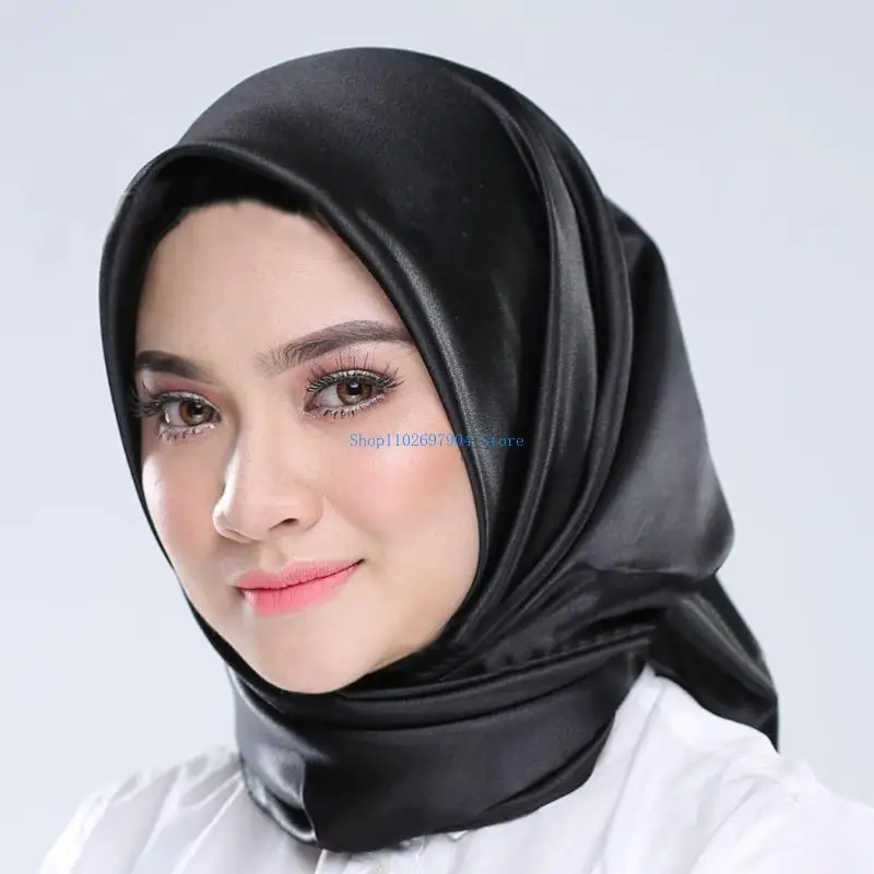 N7yf imitatie zijden grote vierkante sjaal dames stevige kleur satijn hijab hoofddoek moslim sjaals wikkel islamitische haar