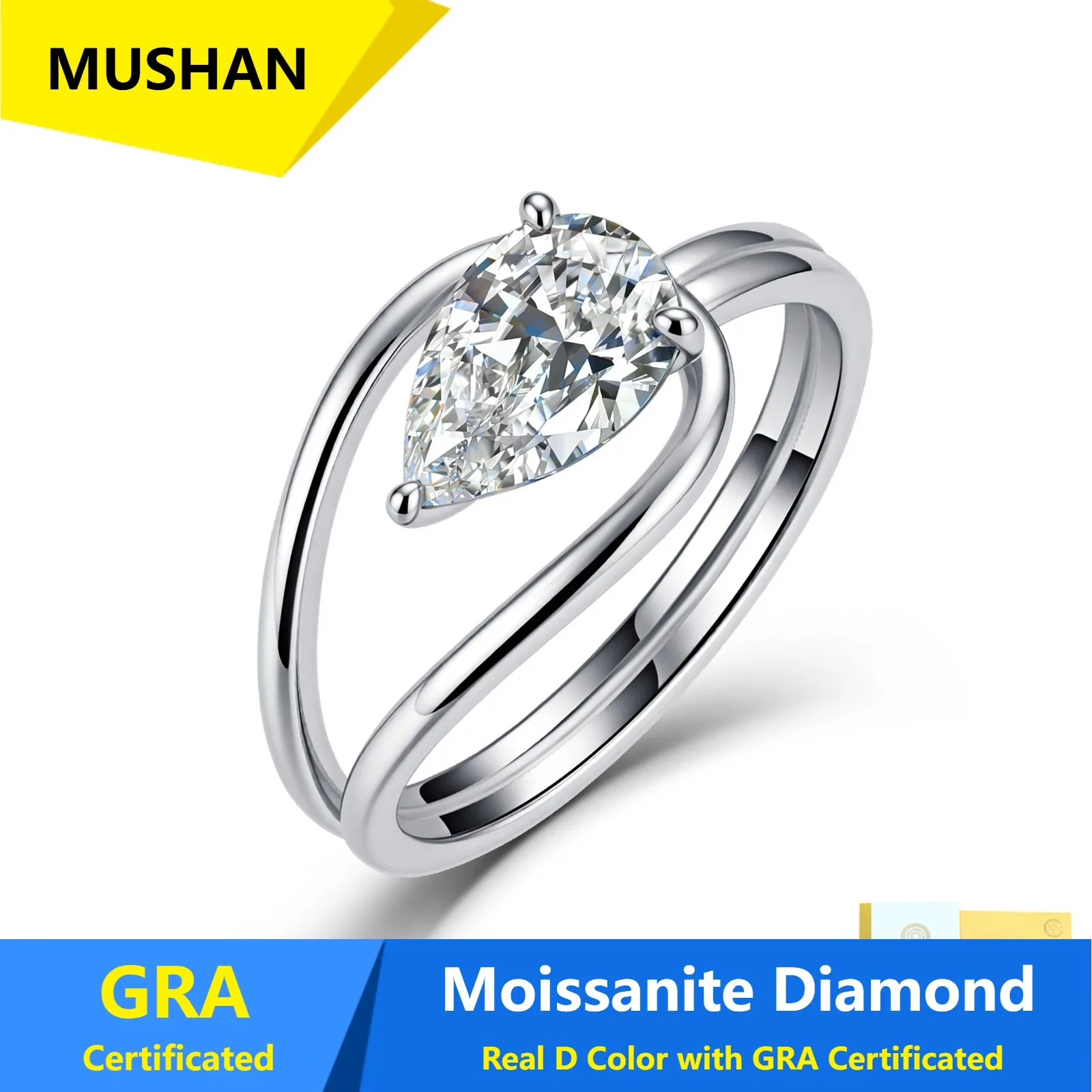 MUSHAN Luxury Jewelry 925 Sterling Silver Ring Band Women GRA Certificated Moissanite Diamond Emerald D Color Rings Fine Jewelry